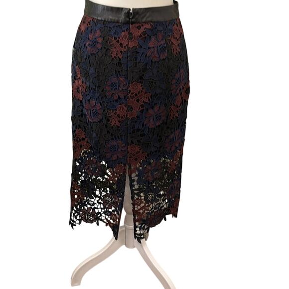 Topshop lace pencil midi skirt. Black blue burgundy. Faux leather waist. Sz 4P - Picture 4 of 12